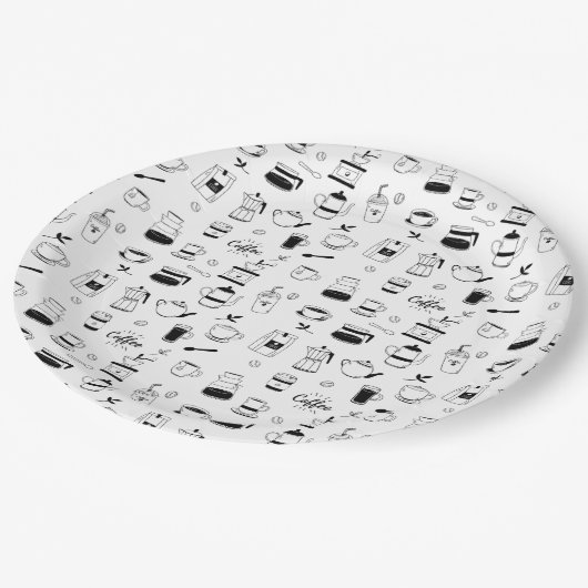 Hand Drawn Black Coffee en Cafe Pattern Papieren Bordje (Gekanteld)