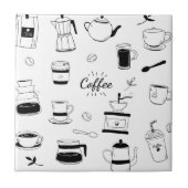 Hand Drawn Black Coffee en Cafe Pattern Tegeltje (Voorkant)