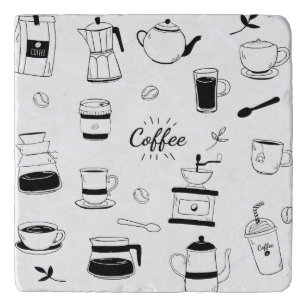 Hand Drawn Black Coffee en Cafe Pattern Trivet