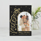 Hand-Drawn Black Gold Christmas Tree Arch Photo Feestdagenkaart (Staand voorkant)