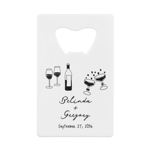 Hand Drawn Black Illustrations Doodles Wedding Creditkaart Flessenopener (Voorkant)