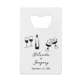 Hand Drawn Black Illustrations Doodles Wedding Creditkaart Flessenopener (Achterkant)