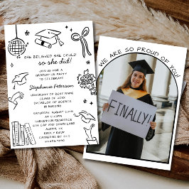 Hand Drawn Black & White Doodle Photo Graduation Kaart