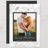Hand Drawn Black & White Floral Merry Christmas Feestdagenkaart