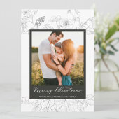 Hand Drawn Black & White Floral Merry Christmas Feestdagenkaart