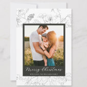 Hand Drawn Black & White Floral Merry Christmas Feestdagenkaart