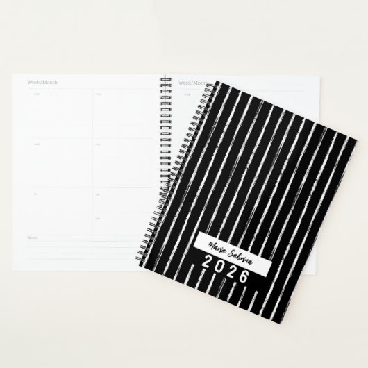 Hand Drawn Black & White Stripes Yearly Planner (Display)