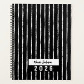 Hand Drawn Black & White Stripes Yearly Planner (Voorkant)