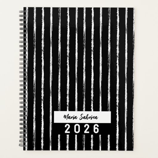 Hand Drawn Black & White Stripes Yearly Planner (Voorkant)