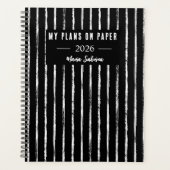 Hand Drawn Black & White Stripes Yearly Planner (Voorkant)