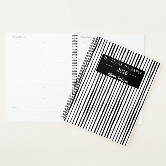 Hand Drawn Black & White Stripes Yearly Planner (Display)