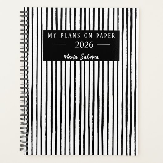 Hand Drawn Black & White Stripes Yearly Planner (Voorkant)