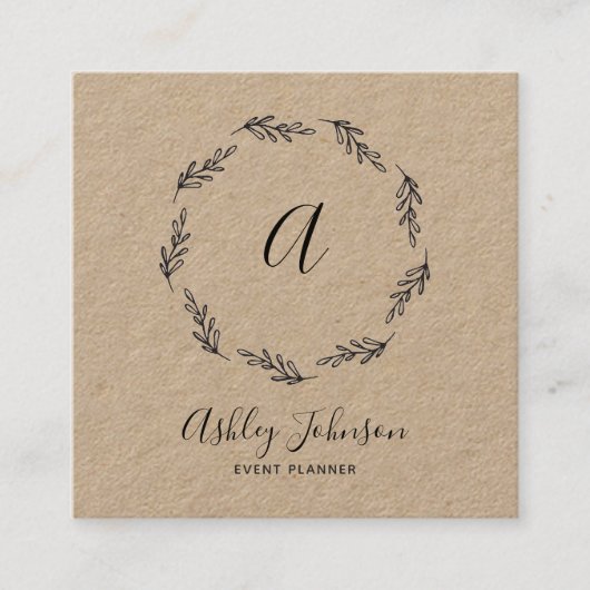 Hand Drawn Black Wreater Monogram Initiaal Kraft Vierkante Visitekaartje (Voorkant)