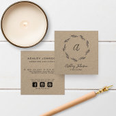 Hand Drawn Black Wreater Monogram Initiaal Kraft Vierkante Visitekaartje