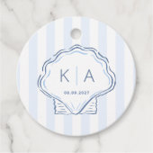 Hand-Drawn Blue And White Shell Monogram Wedding Bedankjes Labels (Voorkant)
