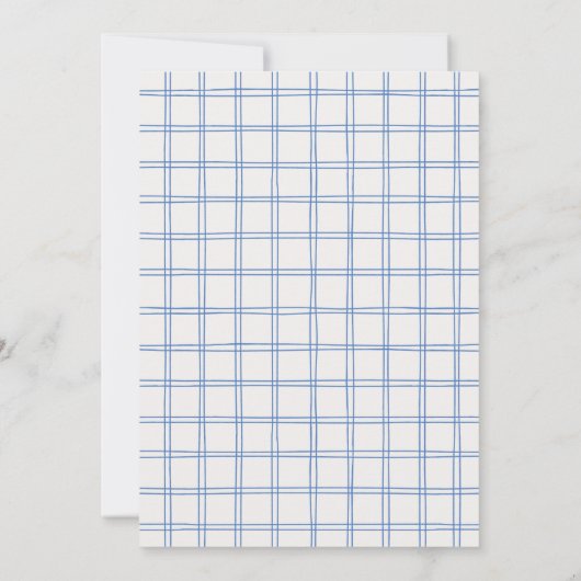 Hand Drawn Blue Bow Gingham Bow Baby Shower   Bedankkaart (Achterkant)