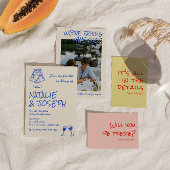 Hand Drawn Blue Cake Bows Funky Unique Wedding Kaart