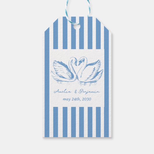 hand drawn Blue Couple Swan Whimsical Wedding Cadeaulabel (Achterkant)