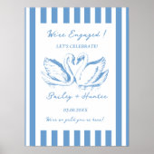 hand drawn blue  Couple Swan Whimsical Wedding Poster (Voorkant)