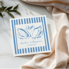 hand drawn Blue Couple Swan Whimsical Wedding Servet