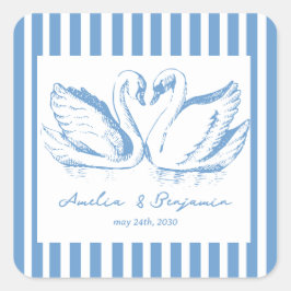 hand drawn Blue Couple Swan Whimsical Wedding Vierkante Sticker