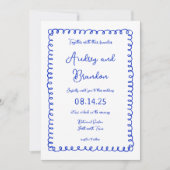 Hand Drawn Blue French Wedding Invitations Kaart (Voorkant)
