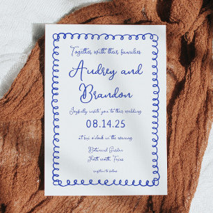 Hand Drawn Blue French Wedding Invitations Kaart