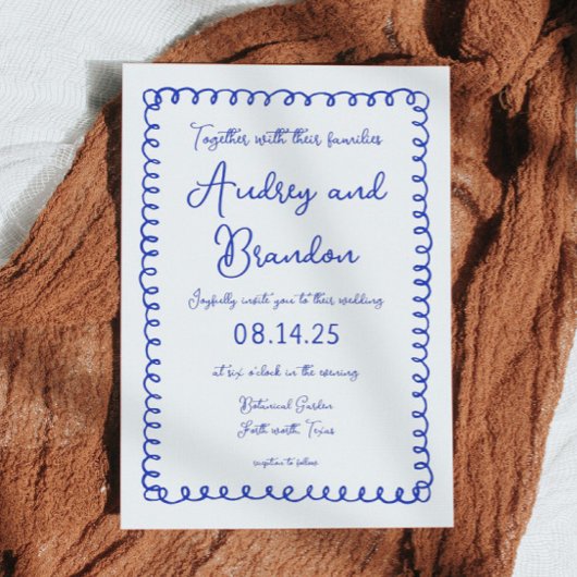 Hand Drawn Blue French Wedding Invitations Kaart