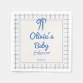 Hand Drawn Blue Gingham Bow Baby Boy Shower  Servet (Voorkant)