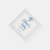Hand Drawn Blue Gingham Bow Baby Boy Shower  Servet (Hoek)
