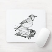 Hand-Drawn Blue Jay Stipple Art Mousepad Muismat (Met muis)