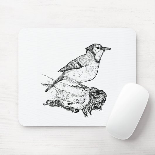Hand-Drawn Blue Jay Stipple Art Mousepad Muismat (Met muis)