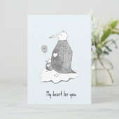 Hand Drawn Blue Wenskaart Penguin Family Heart Kaart (Staand voorkant)