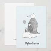 Hand Drawn Blue Wenskaart Penguin Family Heart Kaart (Voorkant / Achterkant)