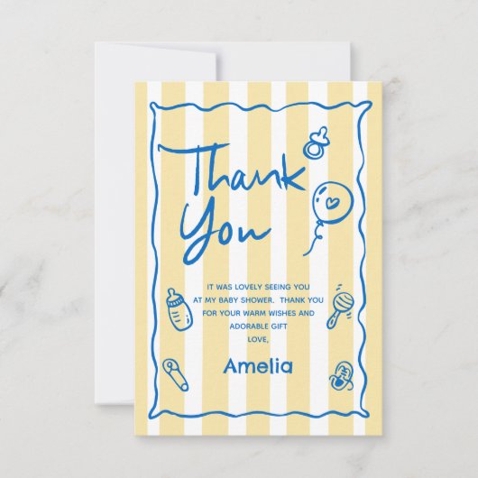 Hand Drawn Blue Yellow Ciao Baby Thank You Card Bedankkaart (Voorkant)
