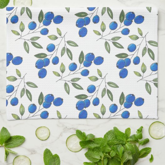 Hand Drawn Blueberries Pattern Theedoek (Gevouwen)