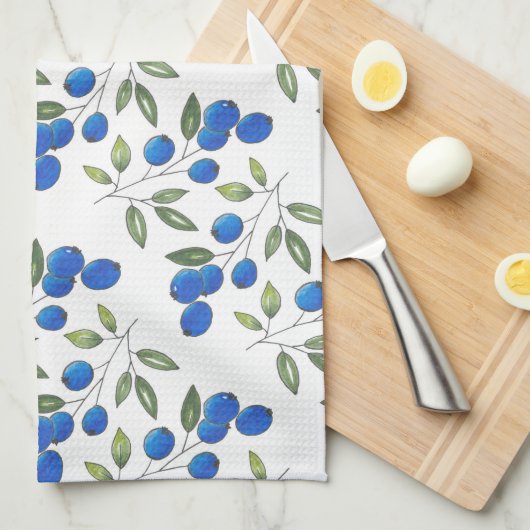 Hand Drawn Blueberries Pattern Theedoek (Quarter Fold)