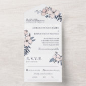 Hand Drawn Blush & Navy Flowers Wedding All In One Uitnodiging (Binnen)