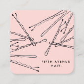 Hand-Drawn Bobby Pins Pink & Black Hair Stylist   Vierkante Visitekaartje (Voorkant)
