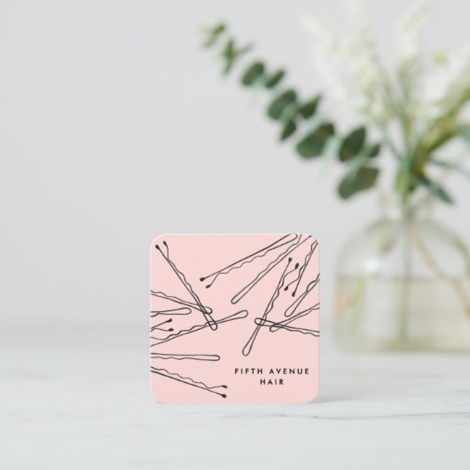 Hand-Drawn Bobby Pins Pink & Black Hair Stylist Vierkante Visitekaartje (Staand voorkant)