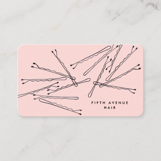 Hand-Drawn Bobby Pins Pink & Black Hair Stylist   Visitekaartje (Voorkant)