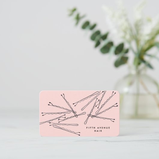 Hand-Drawn Bobby Pins Pink & Black Hair Stylist   Visitekaartje (Staand voorkant)