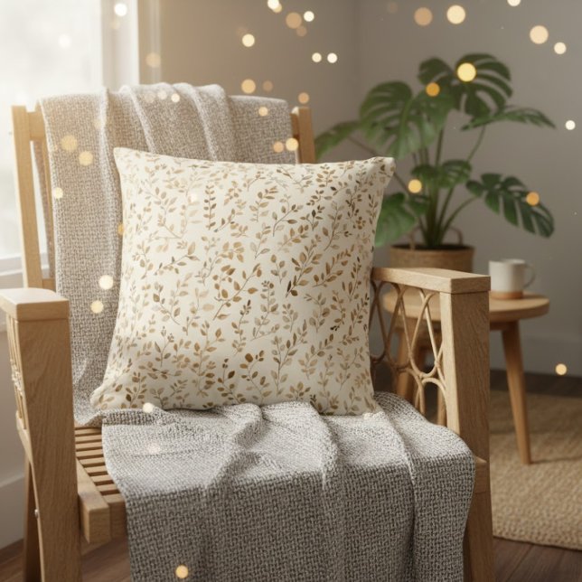 Hand Drawn Boho Leaf Pattern Kussen (Creator heeft geüpload)