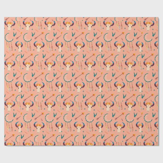 Hand Drawn Boho Pattern Dream Catcher Salmon roze Cadeaupapier (Vlak)