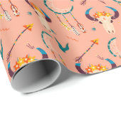 Hand Drawn Boho Pattern Dream Catcher Salmon roze Cadeaupapier (Rol Hoek)