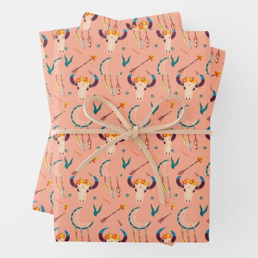 Hand Drawn Boho Pattern Dream Catcher Salmon roze Inpakpapier Vel (In situ)