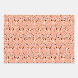 Hand Drawn Boho Pattern Dream Catcher Salmon roze Inpakpapier Vel