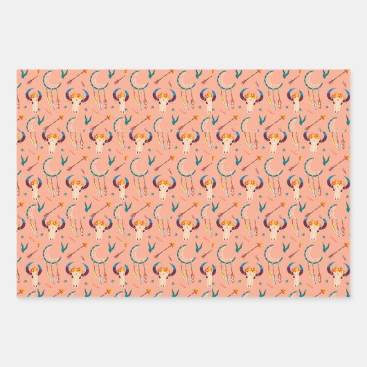 Hand Drawn Boho Pattern Dream Catcher Salmon roze Inpakpapier Vel (Voorkant)