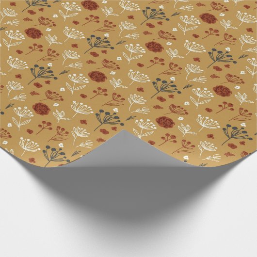 Hand-drawn Boho Wildflower and Berry Print Cadeaupapier (Hoek)