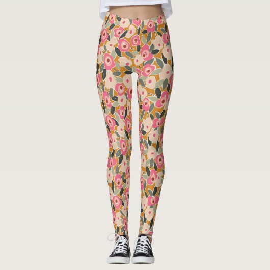 Hand-Drawn Bold Inky Floral Pattern- Sunlit Meadow Leggings (Voorkant)